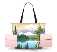 KIPOSTYZTT Women's One-Shoulder Yoga Bag - Lightweight Mountain Lake View Sunny Day Nature Printed Gym Tote with Zippered Main Compartment for Yoga Mat, Towel, Water Bottle