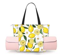 KIPOSTYZTT Women's One-Shoulder Yoga Bag - Lightweight Yellow Lemons Printed Gym Tote with Zippered Main Compartment for Yoga Mat, Towel, Water Bottle