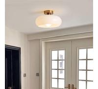 KIPPOT Nordic Vintage Ceiling Light Fixture Mid Century Modern Nostalgia Semi Flush Mount Ceiling Light with White Glass Shade for Restaurant Cafe Loft Bedroom Hallway