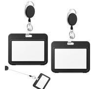 KIPTVO 2 Pack Retractable ID Badge Holder, Horizontal Clear Card Holder with Black Reel, Durable Work ID Card Holder for Oyster Card, Bus Pass, Business Events & Daily Use