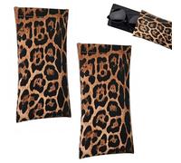 KIPTVO 2 Pcs Slim Glasses Case for Women, Soft Leopard Print Glasses Pouch, Flat Thin Sunglasses Case with Squeeze Top, Portable Protective Eyewear Sleeve for Travel and Daily Use