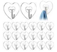 KIPTVO 20 PCS Self Adhesive Hooks, Heavy Duty Sticky Hooks 33lb Max Load - Waterproof Wall Hooks for Keys, Bathroom, Kitchen, Door - Transparent Adhesive Hooks for Home Decor & Storage