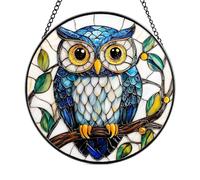 KIPTVO 20cm Owl Sun Catcher, Acrylic Stained Glass Style Hanging Ornament, Garden & Window Decor, Sun Catchers for Garden Outdoor Yard, Suncatchers Festival Gift for Mother's Day, Valentine's Day