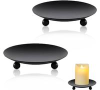 KIPTVO 2PCS Candle Holders Metal Candle Plates Round Votive Candle Decorative Tray, Candle Holders Black Candle Plates and Trays, for Candles Party Spa Wedding Bathroom Church Living Room Decor