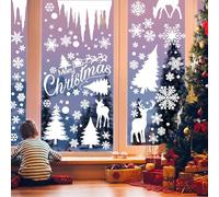 KIPTVO 300PCS Christmas Window Stickers, Static Window Clings, Snow and Santa Claus Flakes Stickers Christmas Window, PVC Xmas Decals Decorations, for Winter Party Supplies Office Home