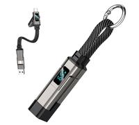 KIPTVO 4 in 1 Keychain Charging Cable, 65W LED Digital Display Multi Charger Cord, Braided Short Keyring Cable, USB-A/USB-C/Lightning Connectors for Phone, Tablet, Laptop, Travel & Car