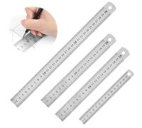 KIPTVO 4-Piece Metal Ruler Set - Stainless Steel Rulers 15cm, 20cm, 30cm - Perfect Straight Edge for Easy Measurements, Ideal for School, Teacher, Office