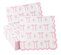 KIPTVO 40Pcs Light Pink Bow Paper Napkins, Disposable Cocktail & Party Serviettes, Pink and White Patterned Napkins for Baby Shower, Birthday Decorations, Elegant Bow Print Design