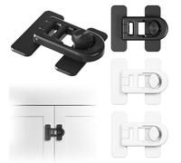 KIPTVO 4PCS Childproof Refrigerator Lock, Baby Safety French Fridge Door Lock Freezer Lock, Cupboard Locks for Children, Sing 3M Adhesive-Easy to Install (White, Black)