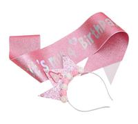 KIPTVO 4th Birthday Headband and Badge, 4th Birthday Decorations for Girls, Reusable Crown Tiara, Baby Photo Props, Party Decorations for Boys Girls