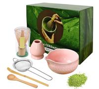 KIPTVO 6pcs Matcha Whisk Set, Pink Matcha Set, with Holder/Scoop/Sifter, Whisk Holder Matcha Whisk Set, Matcha Tea Set for Making Latte, Women, Men, Friends, Gift for Matcha Lover