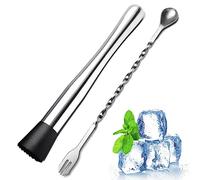 KIPTVO Cocktail Muddler, 10" Stainless Steel Cocktail Sticks and Muddler, Stainless Steel Cocktail Muddler, Muddler for Cocktails, for Creating Delicious Mojitos, Beverages in Various Containers
