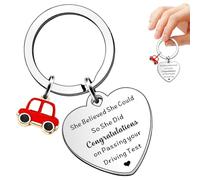 KIPTVO New Driver Keyring,Stainless Steel Passing Driving Test Gift,Keychain with Red Car Charm,Congratulations on Passing Your Driving Test,New Driver Gifts, Inspirational Key Ring for Women