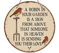 KIPTVO Robin Garden Plaque, Rustic Vintage Round Outdoor Garden Wall Sign
