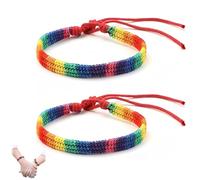 KIQAWEE 2Pcs Handmade Rainbow Bracelet Set, Bright Pride Wristbands Adjustable Lgbt Pride Accessories for Men Women and Allies