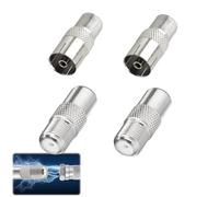 KIQAWEE 4Pcs TV Aerial Connector F Female to TV Male Adapter, 9.5mm Female to F Type Coax Connector, extension and coupling of coaxial antenna aerial cables