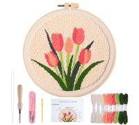 KIQAWEE Punch Needle kit,Tulip Embroidery Kit - Punch Needle DIY Craft Set with Vintage Tulip Design, Perfect for Handmade Decor & Floral Stitching Projects or Kids Adults, DIY Art Crafts
