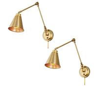 Kira Home Ellis 18" Vintage Industrial Swing Arm Wall Lamp - Plug in/Wall Mount + Cord Covers, Warm Brass Finish, 2-Pack