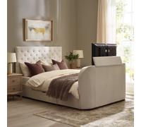 Kira - Super King Size - 2 Drawer Storage TV Bed - White - Fabric - 6ft - Happy Beds