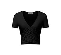 KIRA Women's Deep V Neck Long Sleeve Unique Slim Fit Coss Wrap Shirts Crop Tops