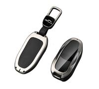 Kirain Black Metal Leather Car Key Fob Cover Fit for Tesla Model X Model Y Car case protector sleeve