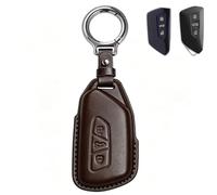 Kirain Coffee brown Car Key Case Protector Compatible with VW Golf 8 ID3 ID4 GTI GTE Seat Leon MK4 Tarraco Ateca Skoda Octavia 3 Button Genuine Leather Auto Key shell Protective Cover