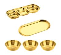 KiraKira 5 Pcs Stackable for Stainless Steel Dip Bowls and Sauce Dish Set, Includes Storage Tray Condiments, Rose Gold(Gold)