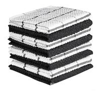 KiraKira 8 Pcs Kitchen Towels Set 30x30cm, Absorbent Soft Cotton Tea Towels for Dish Drying Bar Cleaning, Machine Washable Cloth in Blue Black Grey(Black)