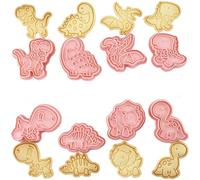 KiraKira 8 Piece Dinosaur Shaped Cookie Cutter Set, for PP Food Safe Biscuit Cutters Baking, Cartoon Animal Moulds Butter Cookies and Treats, Pink