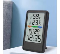 KiraKira Digital Hygrometer Thermometer with Alarm Clock and Date Display, for Large LCD Indoor Temperature Humidity Monitor Home Office, Wall Mount or Desktop, Black