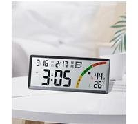 KiraKira Digital Wall Clock with Large LCD Display, Lunar and Gregorian Calendar, Indoor Temperature Humidity Gauge, Alarm Function for Living Room Bedroom, White