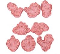 KiraKira Dinosaur Cookie Cutters Set 8PCS, for PP Baking Tools Party, Cartoon Dinosaur-Shaped Biscuit Cutter Molds Cookies Fondant Decorating, Pink