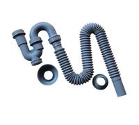 KiraKira Flexible Sink Drain Extension Hose, Telescopic Plastic P Trap Kitchen Bathroom, Compatible with 1-1/2 and 1-1/4 Pipes Grey