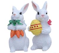KiraKira Hand-Painted Resin Easter for Rabbit Pair, White Bunny Figurine with Carrot and for Egg, Small Cute Animal Ornament Indoor Desk Shelf Decor, 2.5x3x6.5cm