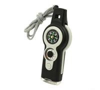 KiraKira Multifunctional 7-in-1 Survival Whistle with Bright LED, for Compass, Thermometer and Dry Storage Capsule, for Essential Outdoor Gear Camping Hiking, Black