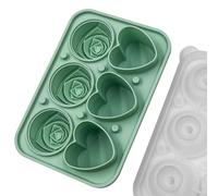 KiraKira Silicone Rose Heart Ice for Cube Tray with Funnel Lid, Flexible Sturdy Home Bar Party, Easy Release & Clean, Pink(deep green)