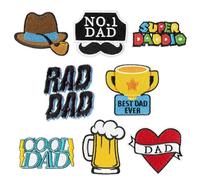 Kirako 8 Pcs Dad Iron on Patches Best Dad Ever Sew on Embroidered Applique Decorative Repair Patch Emblem Father's Day Daddy Birthday Gifts DIY Craft Accessories for Clothes Jacket Jeans Backpacks Hat