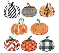 Kirako 8Pcs Pumpkin Iron on Patches Fall Thanksgiving Buffalo Plaid Leopard Stripe Dot Sew on Repair Embroidered Applique Autumn Harvest Halloween DIY Craft Accessories Gifts for Clothing Backpack Hat