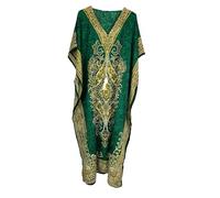KIRAN FASHION Ladies Dashiki African Printed Kaftan Long Dress ONE Size Lightweigh Beach Cover up Summer Holidays (Green)