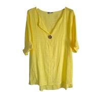 Kiran Fashion Ladies Italian Quirky Lagenlook Plain 100% Cotton Lightweight Casual Short TOP (UK, Alpha, One Size, Regular, Regular, Yellow)