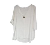 Kiran Fashion Ladies Italian Quirky Lagenlook Plain 100% Cotton Lightweight Casual Short TOP (UK, Alpha, One Size, Regular, Regular, Cream)