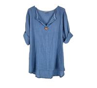 Kiran Fashion Ladies Italian Quirky Lagenlook Plain 100% Cotton Lightweight Casual Short TOP (UK, Alpha, One Size, Regular, Regular, Denim Blue)