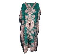 KIRAN FASHION New Ladies Dashiki African Printed Kaftan Long Dress ONE Size Lightweigh Beach Cover up Summer Holidays Loose Baggy (Green)