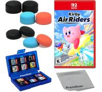 Kirby Air Riders for Nintendo Switch 2 (US Version), with PremGear Thumb Grips (8 pack, 3 colors, 2 Heights - 3mm, 7mm), 24 Slot Game Card Holder & Cleaning Cloth