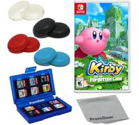 Kirby and the Forgotten Land for Nintendo Switch (US Version), with PremGear Thumb Grips (8 pack - Black, Blue, Red & Clear), 24 Slot Game Card Holder & Cleaning Cloth