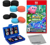 Kirby and the Forgotten Land + Star-Crossed World for Nintendo Switch 2 (US Version), with PremGear Thumb Grips (8 pack, 3 colors, 2 Heights - 3mm, 7mm), 24 Slot Game Card Holder & Cleaning Cloth