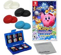 Kirby’s Return to Dream Land Deluxe for Nintendo Switch (US Version), with PremGear Thumb Grips (8 pack - Black, Blue, Red & Clear), 24 Slot Game Card Holder & Cleaning Cloth