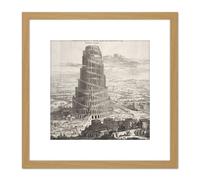 Kircher Tower Babel Biblical Myth Engraving 8X8 Inch Square Wooden Framed Wall Art Print Picture with Mount Artery8 Light Oak One Size