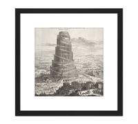 Kircher Tower Babel Biblical Myth Engraving 8X8 Inch Square Wooden Framed Wall Art Print Picture with Mount Artery8 Black One Size