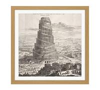 Kircher Tower Babel Biblical Myth Engraving Square Wooden Framed Wall Art Print Picture 16X16 Inch
